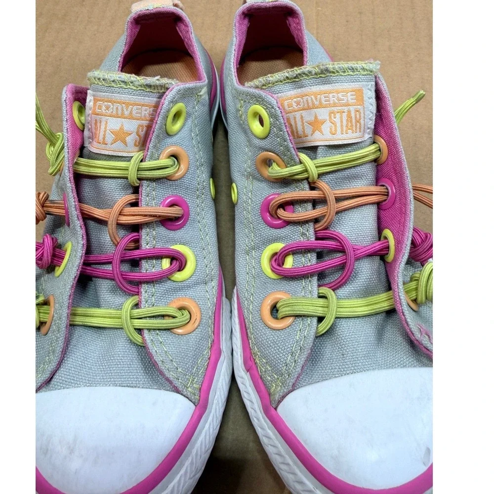 Converse Chuck Taylor Slip On Sneakers Juniors 12 Neon Knot Laces Low Top Shoes